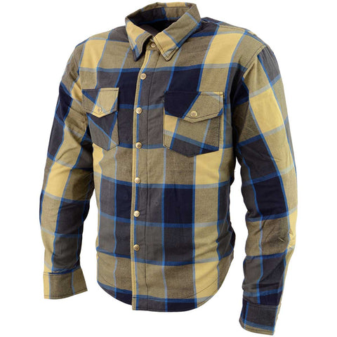 Milwaukee Performance MPM1639 Men's Beige, Black and Blue Armored Long Sleeve Flannel Shirt with Kevlar