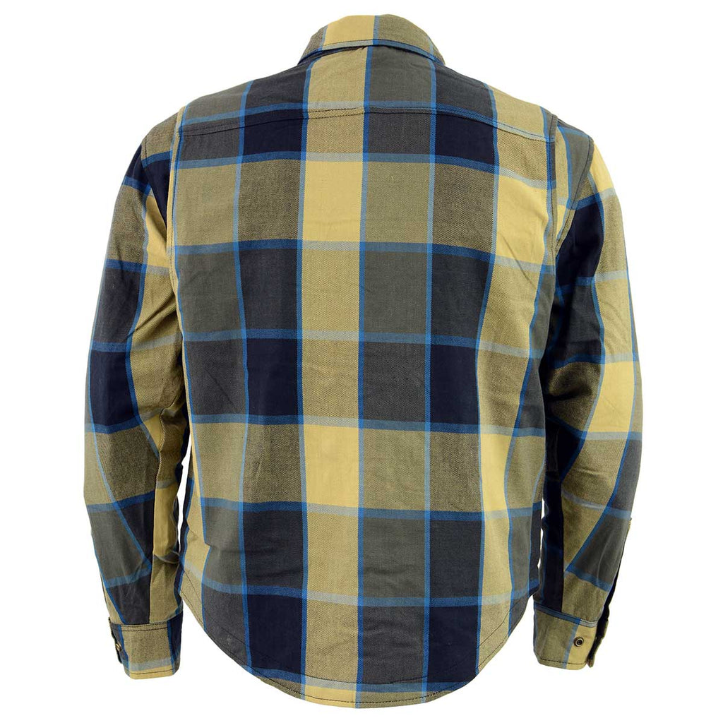 Milwaukee Performance MPM1639 Men's Beige, Black and Blue Armored Long Sleeve Flannel Shirt with Kevlar