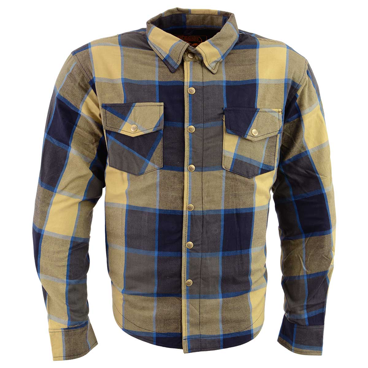 Milwaukee Performance MPM1639 Men's Beige, Black and Blue Armored Long Sleeve Flannel Shirt with Kevlar