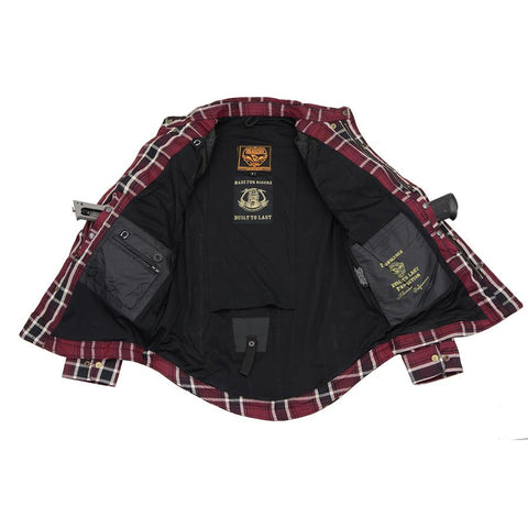 Milwaukee Performance MPM1640 Men’s Maroon, Black and White Armored Long Sleeve Flannel Shirt with Kevlar