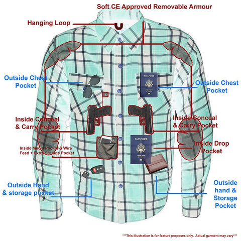 Milwaukee Performance MPM1640 Men’s Maroon, Black and White Armored Long Sleeve Flannel Shirt with Kevlar