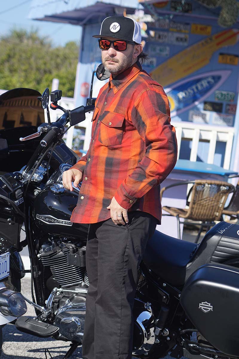 Milwaukee Performance MPM1641 Men's Orange, Red and Black Armored Long Sleeve Flannel Shirt with Kevlar