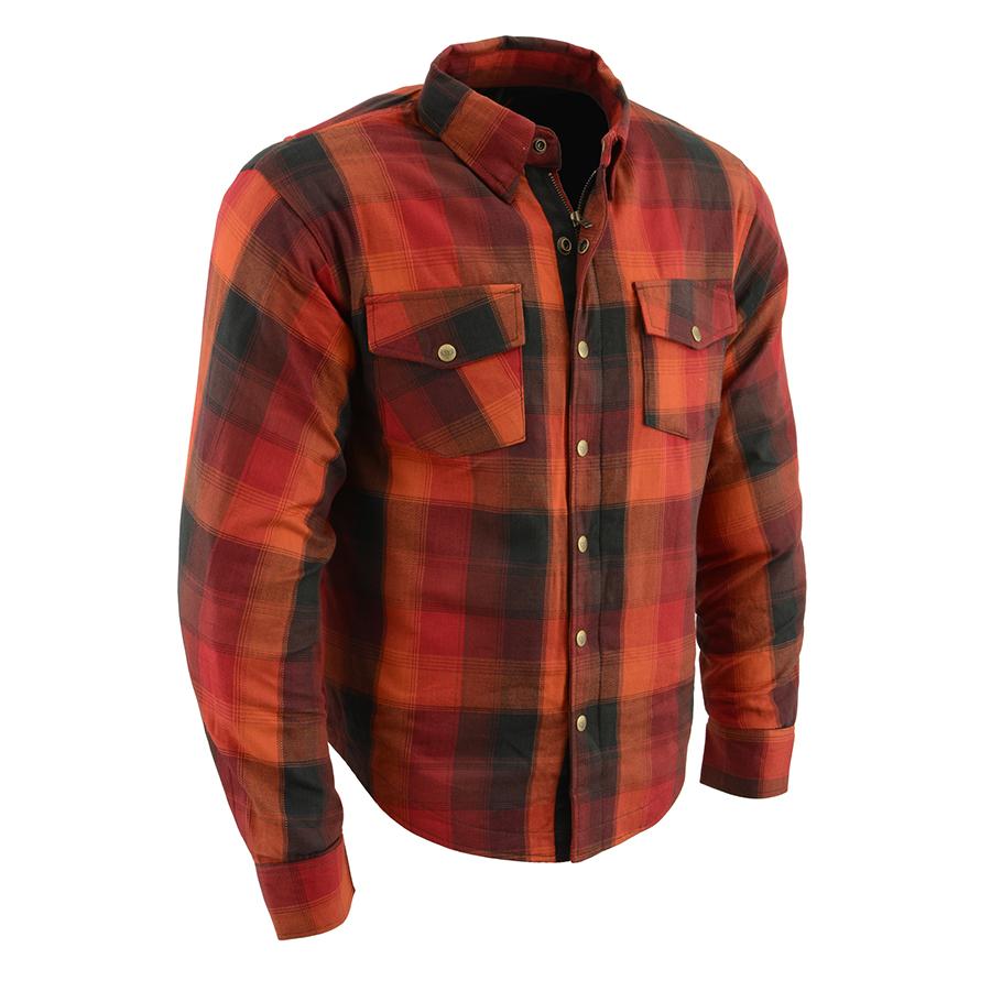 Milwaukee Performance MPM1641 Men's Orange, Red and Black Armored Long Sleeve Flannel Shirt with Kevlar