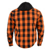 Milwaukee Leather MPM1642 Men's Orange and Black Armored Long Sleeve Hooded Flannel Shirt with Kevlar