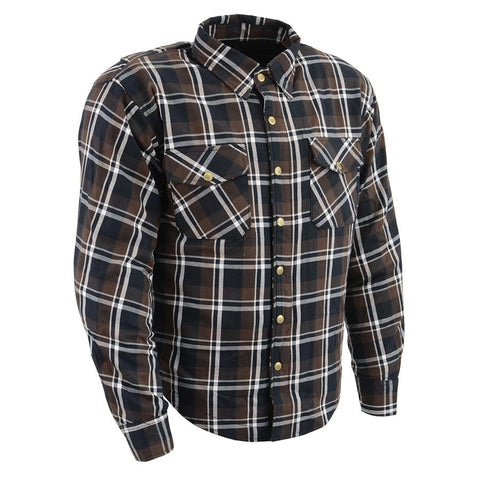 Milwaukee Performance MPM1643 Men's Brown, Black and White Armored Long Sleeve Flannel Shirt with Kevlar