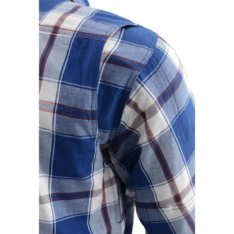 Milwaukee Performance MPM1645 Men's Blue, White and Maroon Armored Long Sleeve Flannel Shirt with Kevlar