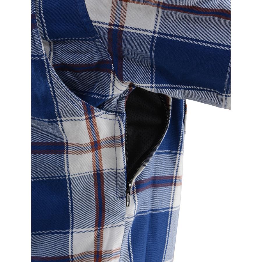 Milwaukee Performance MPM1645 Men's Blue, White and Maroon Armored Long Sleeve Flannel Shirt with Kevlar