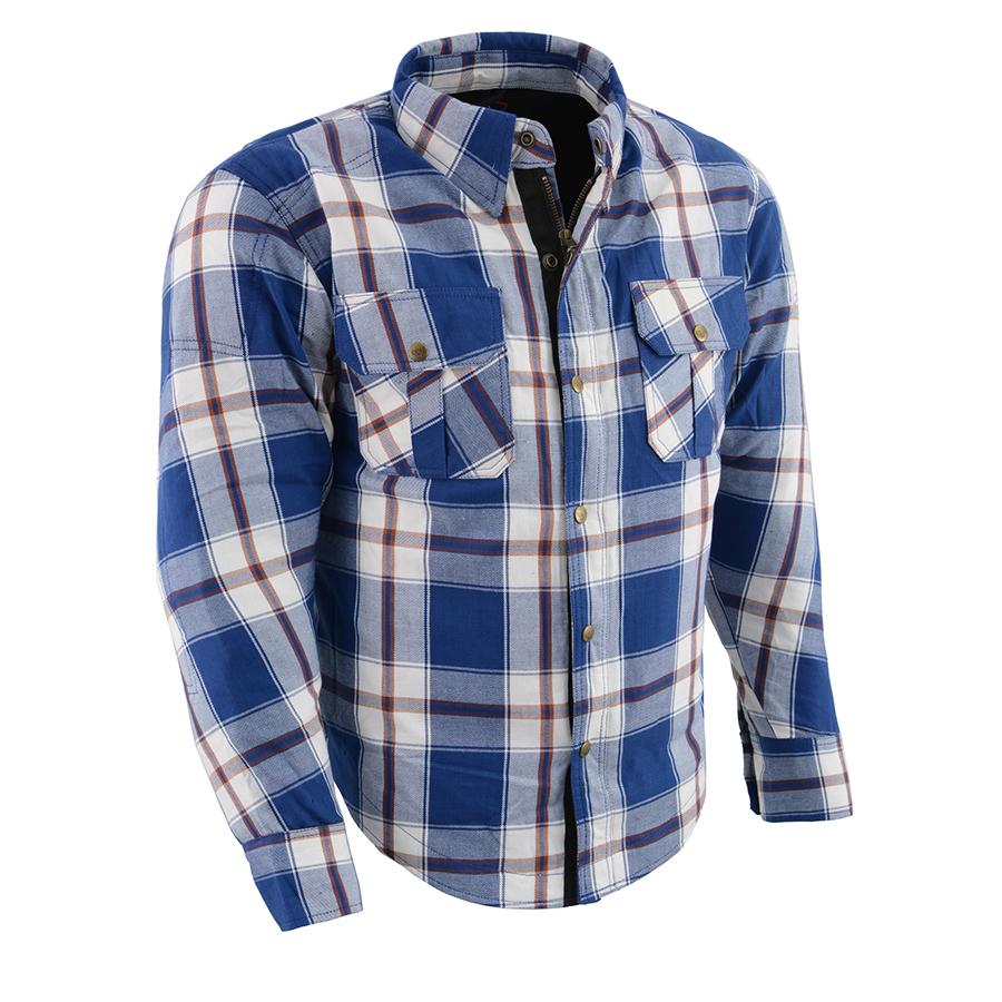 Milwaukee Performance MPM1645 Men's Blue, White and Maroon Armored Long Sleeve Flannel Shirt with Kevlar