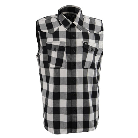 Milwaukee Leather MPM1647 Men’s Classic Black and White Button-Down Flannel Cut Off Sleeveless Casual Shirt