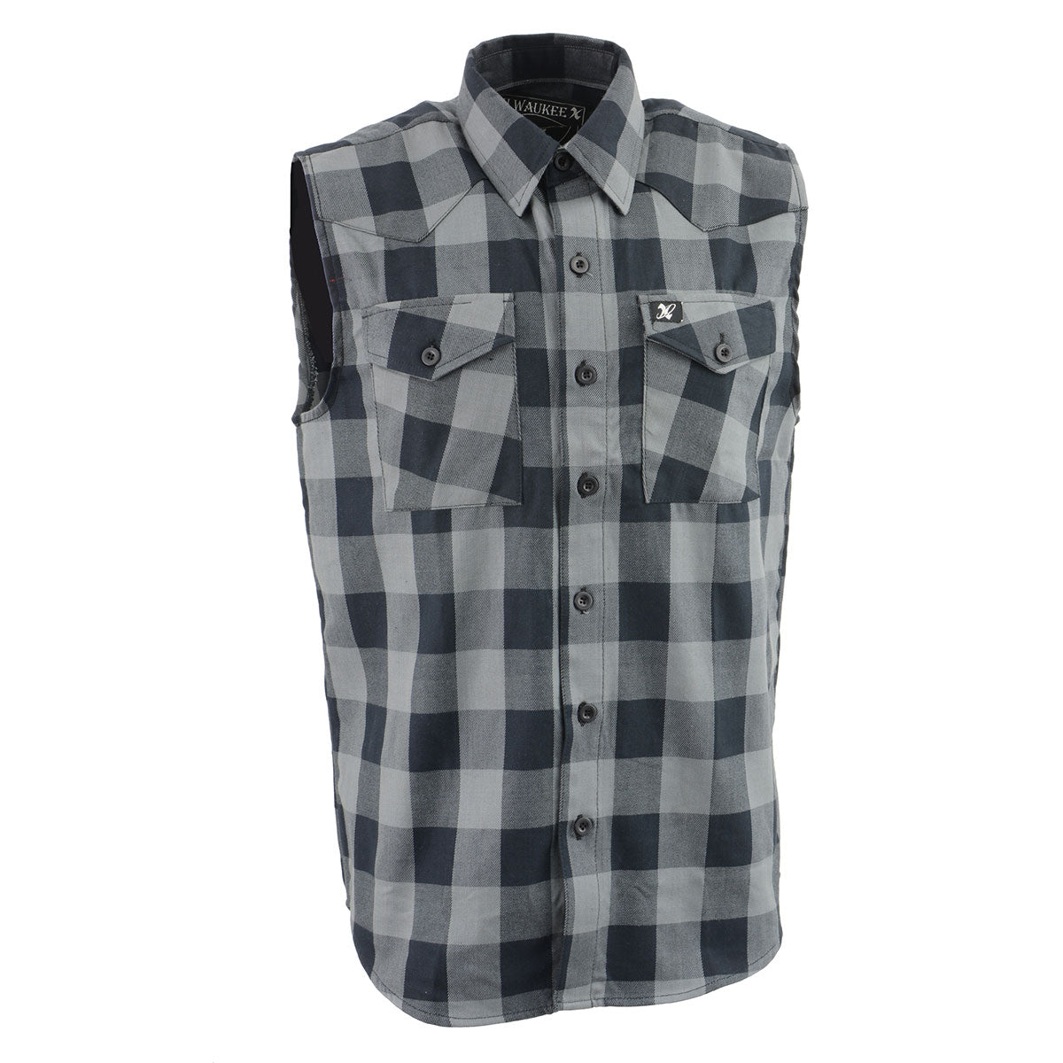 Milwaukee Leather MPM1648 Men's Black and Grey 'Checkered' Cut Off Flannel Shirt