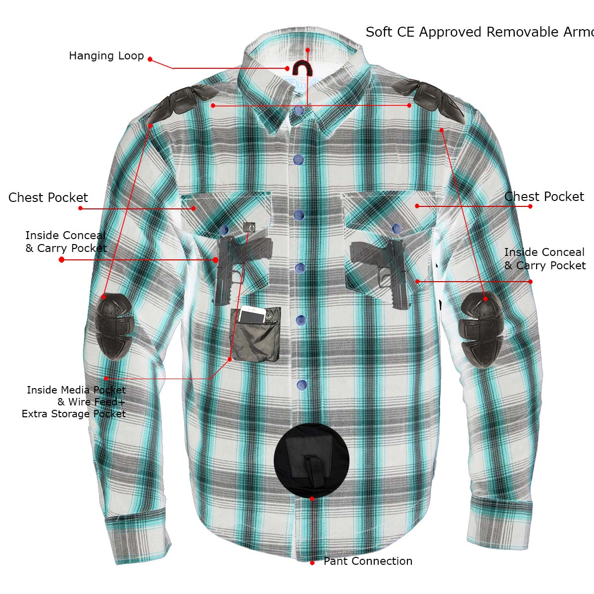 Milwaukee Leather MPM1634 Men's Plaid Flannel Biker Shirt with CE Approved Armor - Reinforced w/ Aramid Fiber