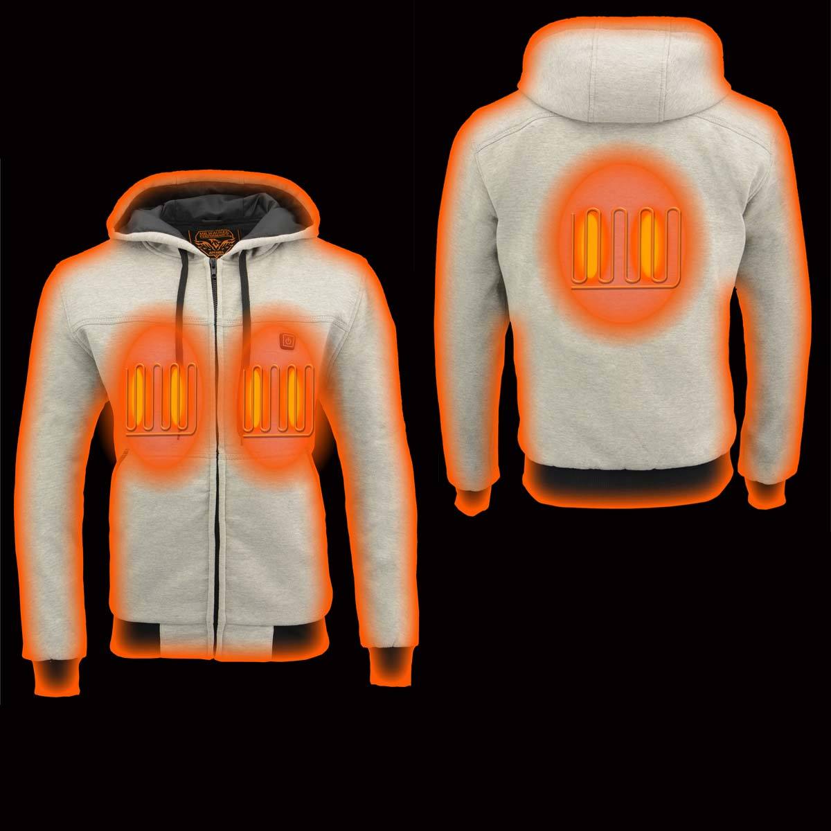 Milwaukee Leather MPM1714SET Men's Silver 'Heated' Zipper Front Hoodie (Battery Pack Included)