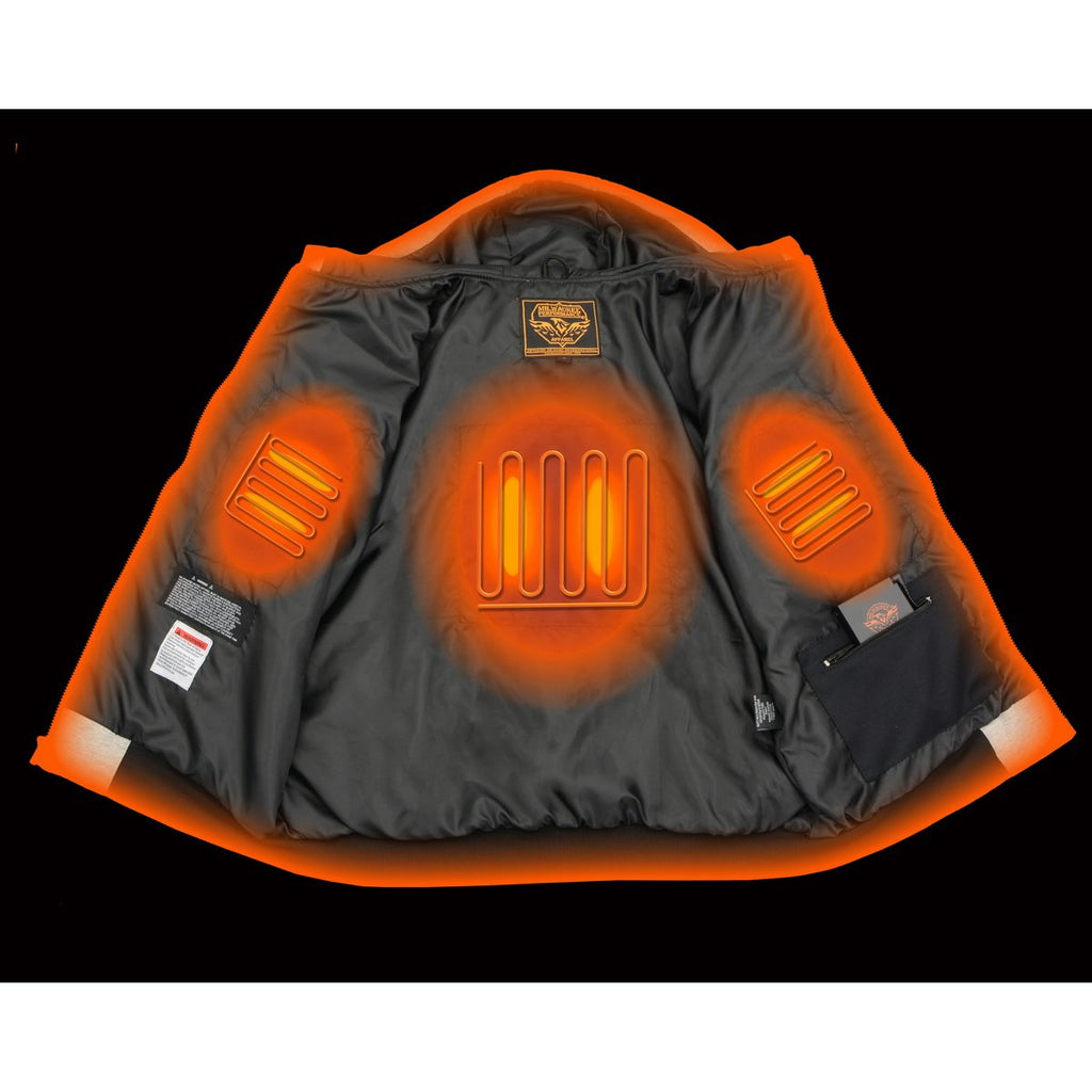 Milwaukee Leather MPM1714SET Men's Silver 'Heated' Zipper Front Hoodie (Battery Pack Included)