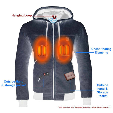 Milwaukee Leather MPM1714SET Men's Silver 'Heated' Zipper Front Hoodie (Battery Pack Included)