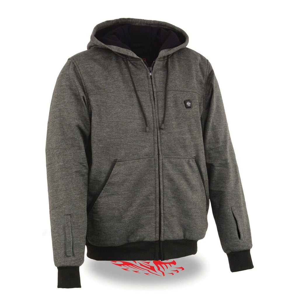 Milwaukee Leather MPM1717DUAL Men's Grey 'Heated' Hoodie with Glove Connection (Battery Pack Included) - Milwaukee Leather Mens Heated Hoodies