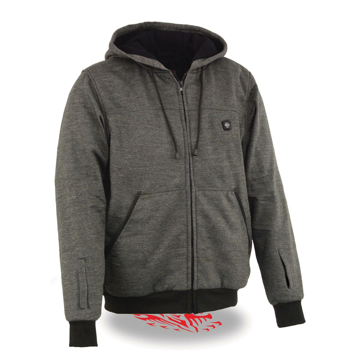 Milwaukee Leather MPM1717DUAL Men's Grey 'Heated' Hoodie with Glove Connection (Battery Pack Included) - Milwaukee Leather Mens Heated Hoodies