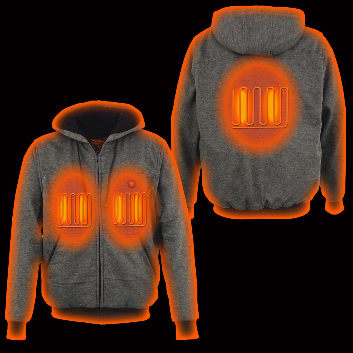 Milwaukee Leather MPM1717DUAL Men's Grey 'Heated' Hoodie with Glove Connection (Battery Pack Included) - Milwaukee Leather Mens Heated Hoodies