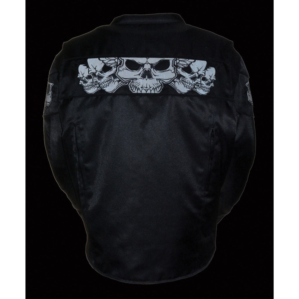 Milwaukee Leather MPM1730 Men's Black Textile Jacket with Reflective Skulls and Gun Pocket with Gun Pockets - Milwaukee Leather Mens Textile Jackets