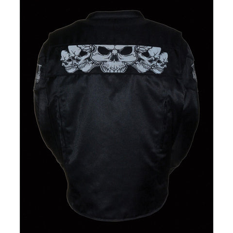 Milwaukee Leather MPM1730 Men's Black Textile Jacket with Reflective Skulls and Gun Pocket with Gun Pockets - Milwaukee Leather Mens Textile Jackets