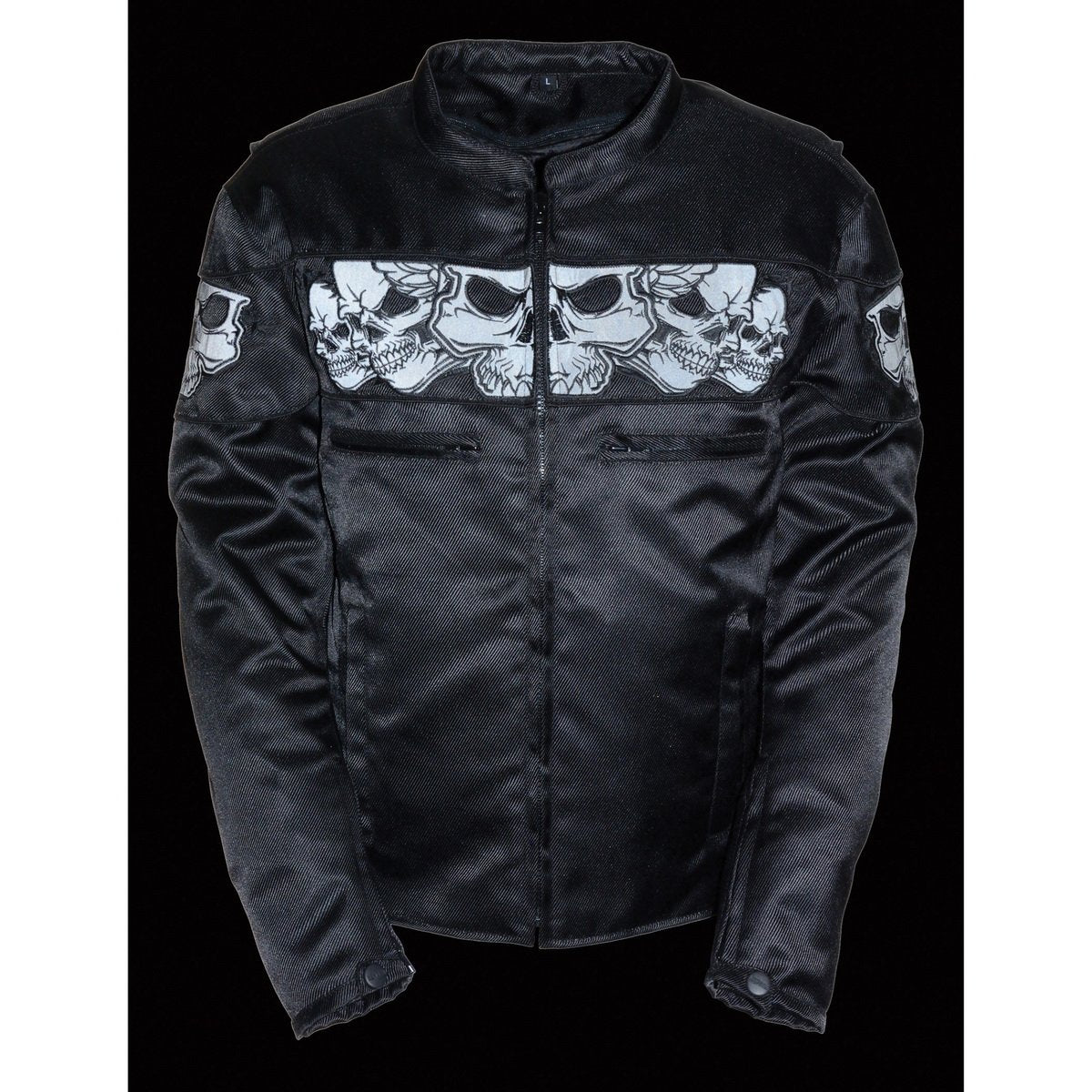 Milwaukee Leather MPM1730 Men's Black Textile Jacket with Reflective Skulls and Gun Pocket with Gun Pockets - Milwaukee Leather Mens Textile Jackets