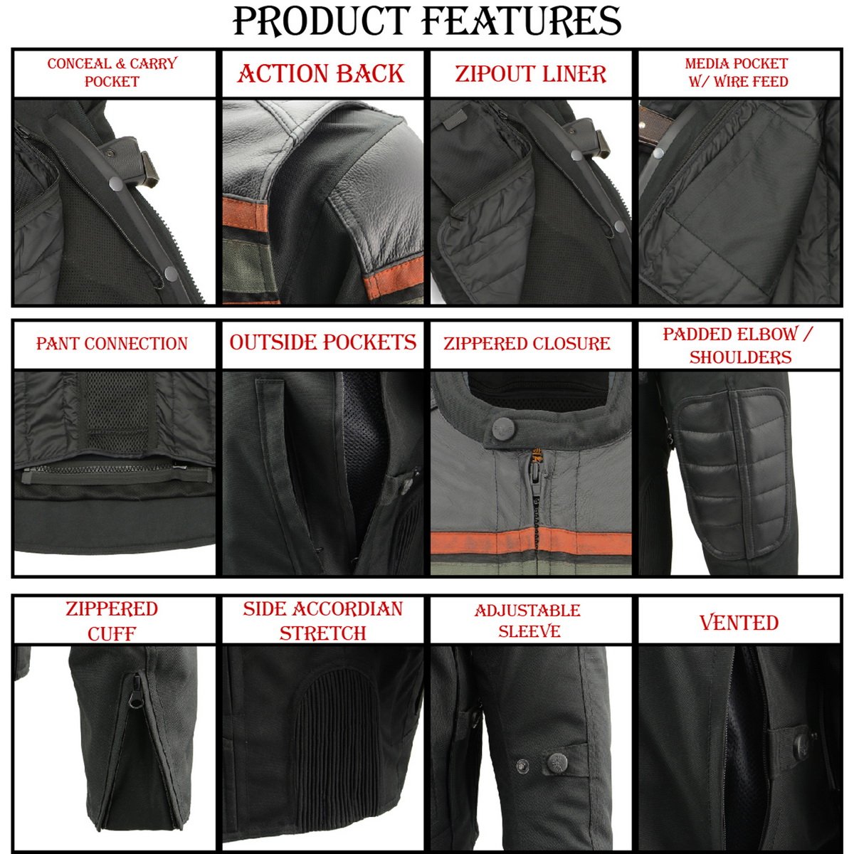 Milwaukee Leather MPM1751 Men's 'Burnt Orange' Leather and Textile Armored Jacket
