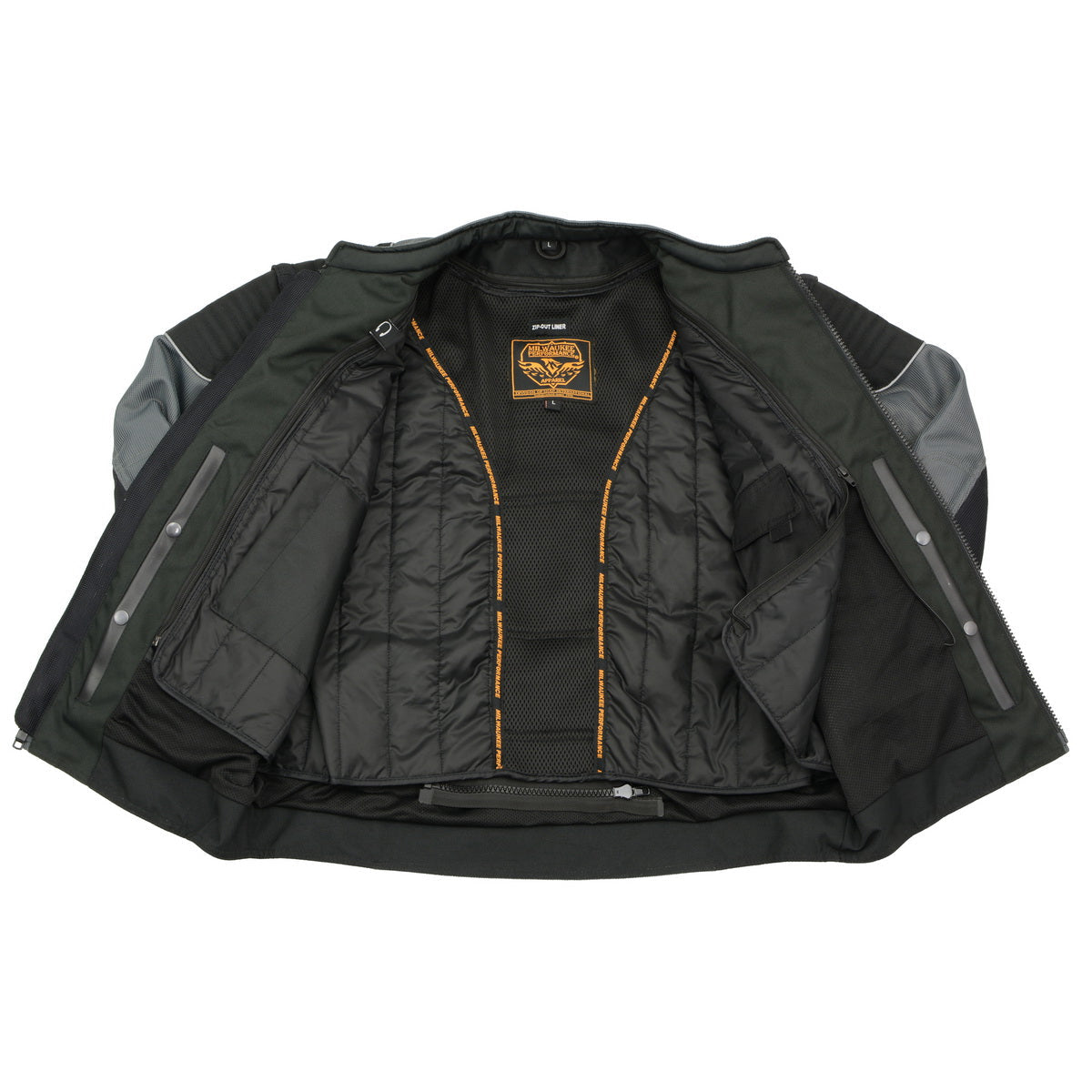 Milwaukee Leather MPM1752 Men's Black with Grey Textile and Mesh Armored Racing Jacket with Reflective Piping
