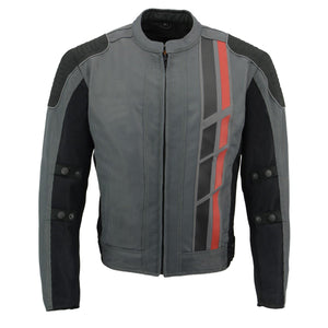 Milwaukee Leather MPM1752 Men's Black with Grey Textile and Mesh Armored Racing Jacket with Reflective Piping