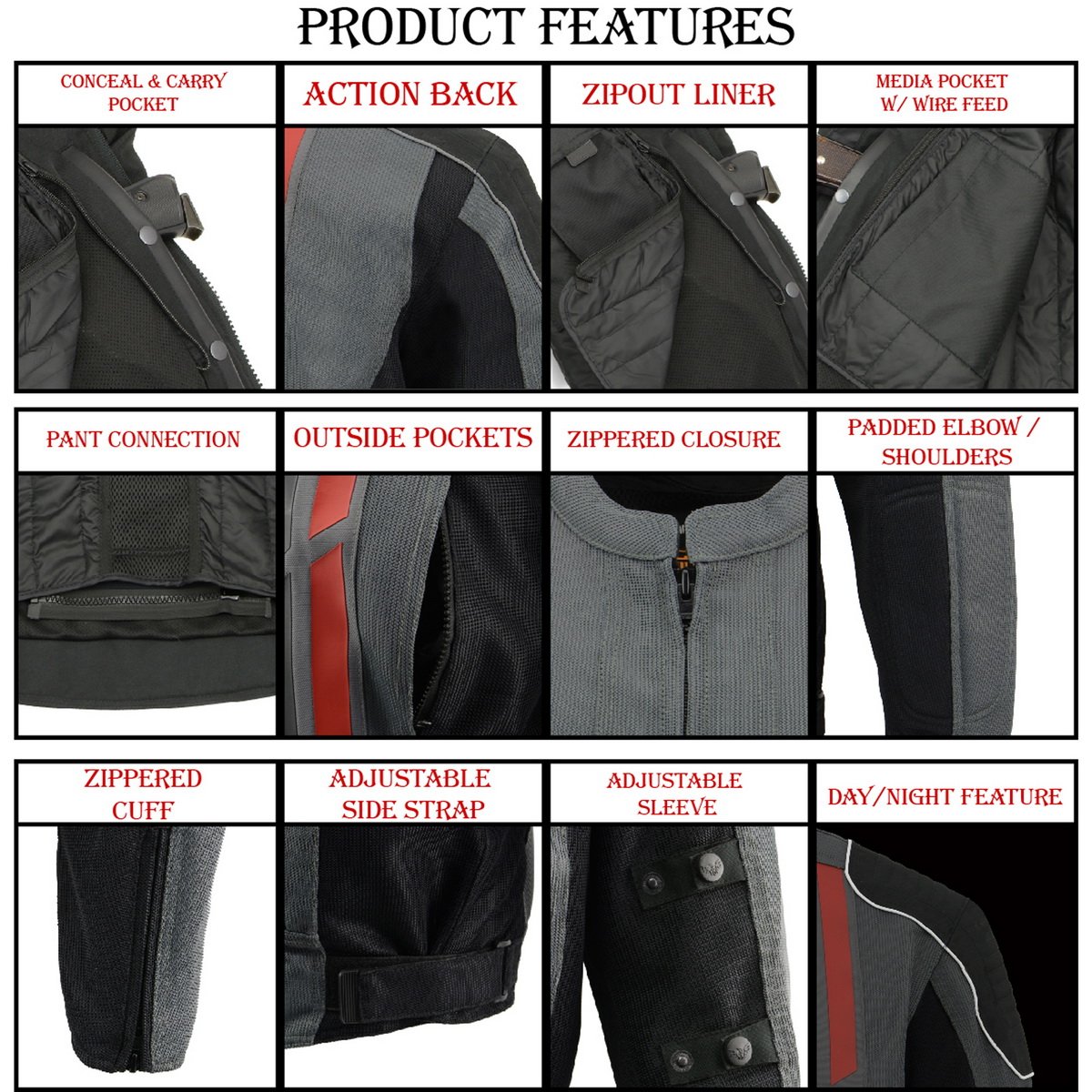 Milwaukee Leather MPM1752 Men's Black and Grey Mesh Armored Racing Jacket