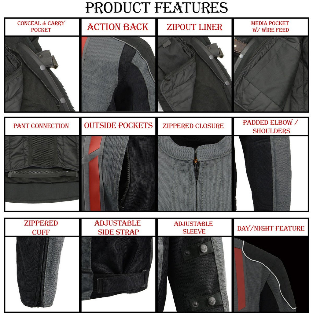 Milwaukee Leather MPM1752 Men's Black and Grey Mesh Armored Racing Jacket