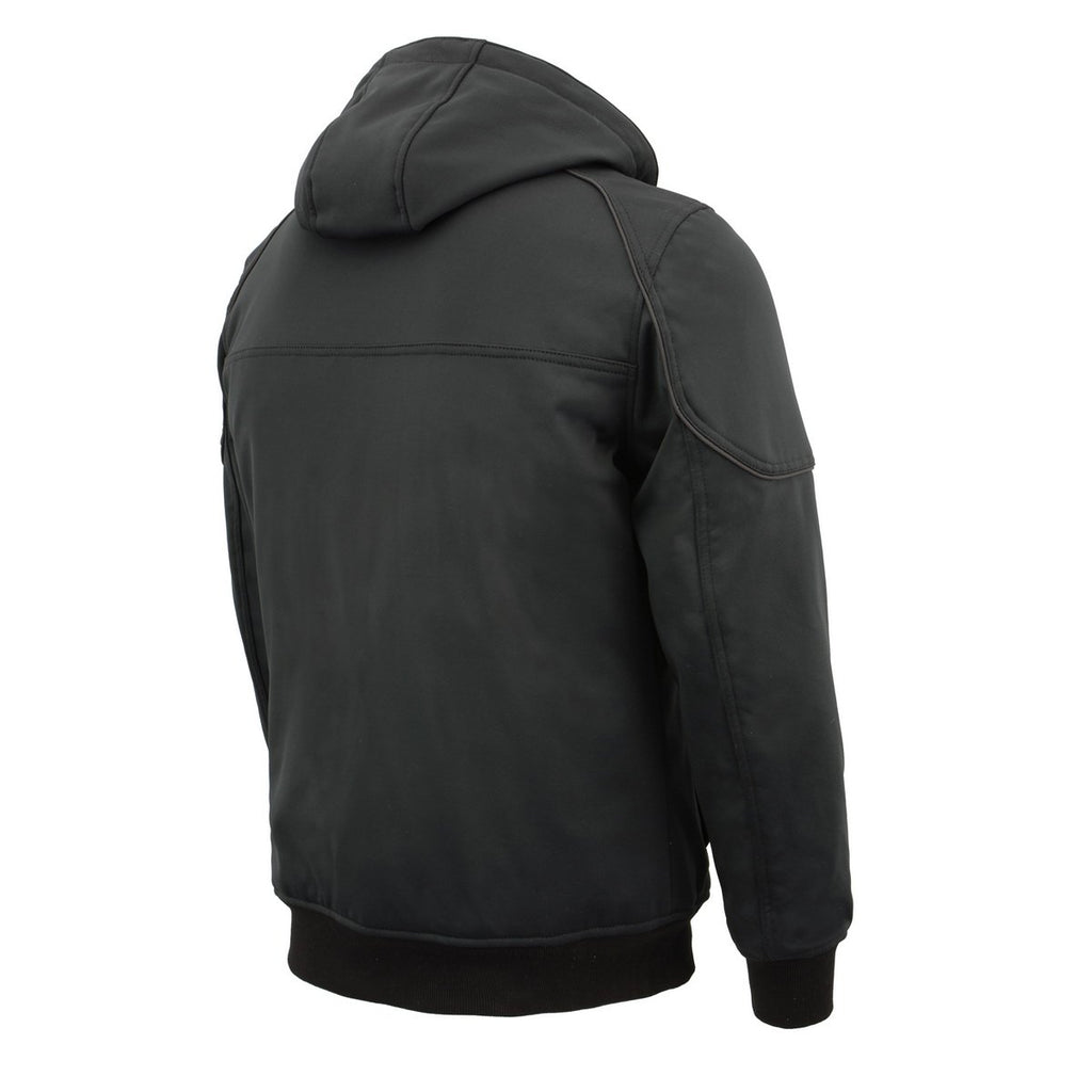 Milwaukee Leather MPM1761SET Men's Black 'Heated' Soft Shell Racing Style Jacket with Hoodie (Battery Pack Included)