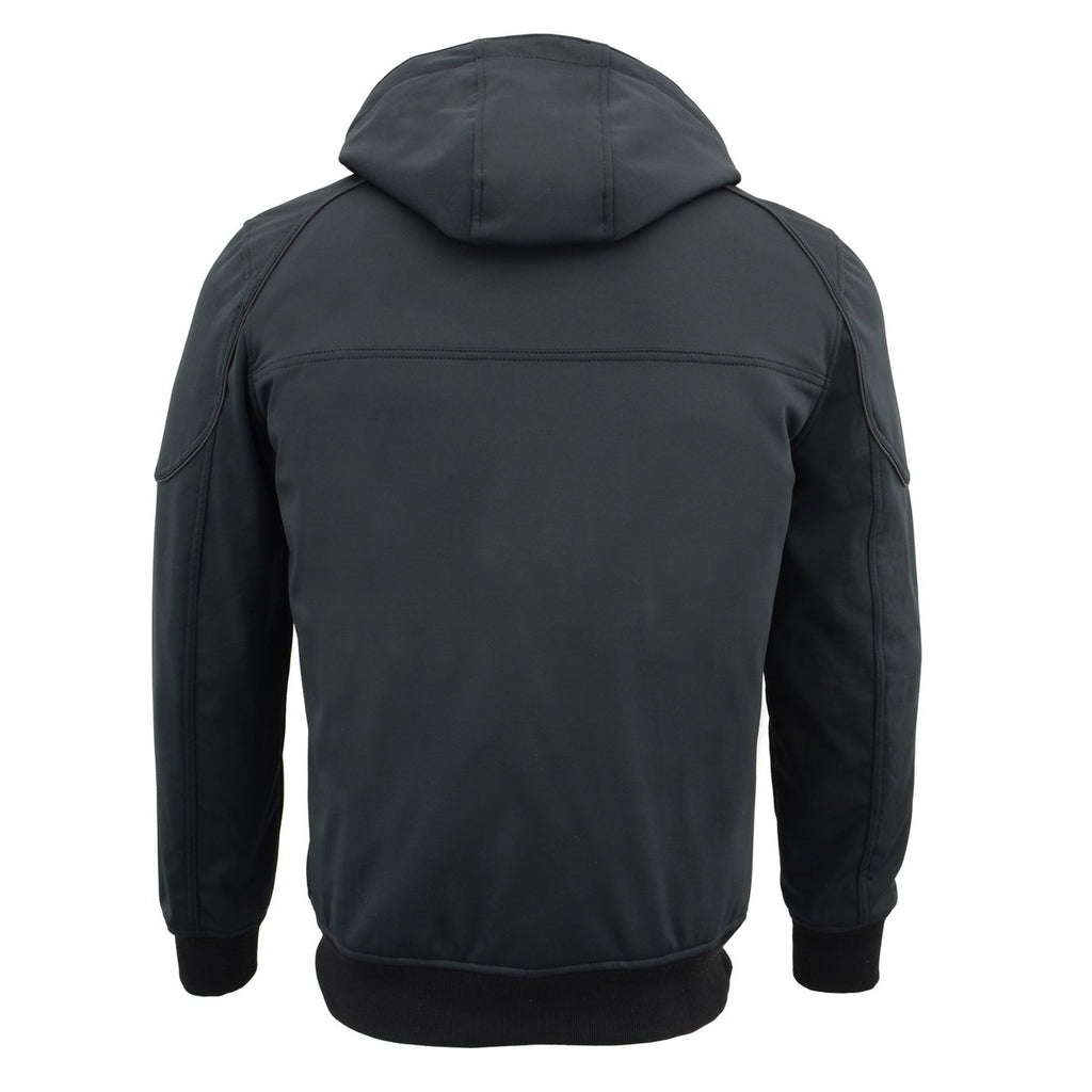 Milwaukee Leather MPM1761SET Men's Black 'Heated' Soft Shell Racing Style Jacket with Hoodie (Battery Pack Included)