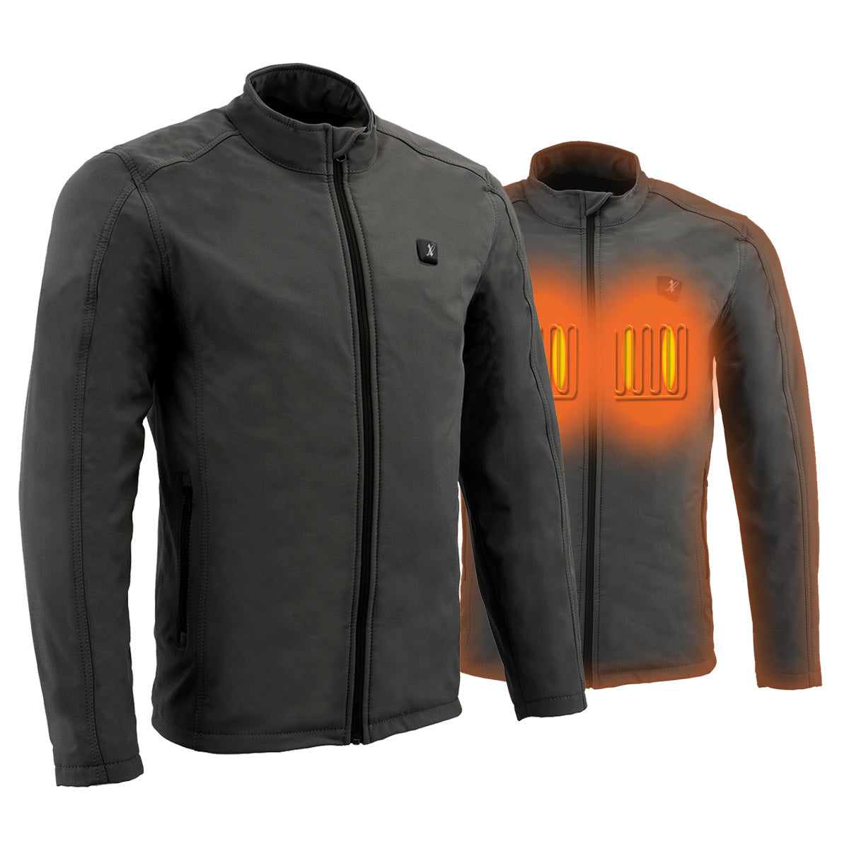 Nexgen Heat MPM1762SET Men’s Grey Collarless 'Heated' Soft Shell Jacket for Ourdoor Activities w/ Battery Pack