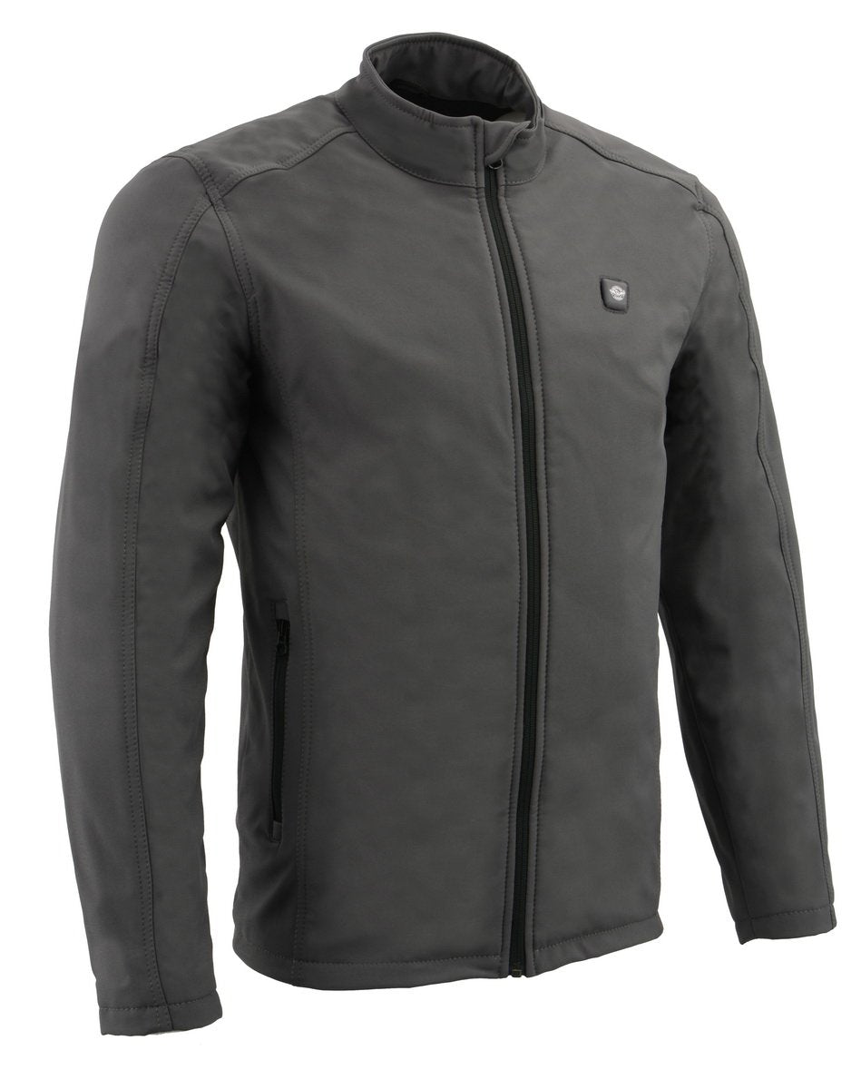 Milwaukee Leather MPM1762SET Men's Grey 'Heated' Collarless Soft Shell Jacket (Battery Pack Included)