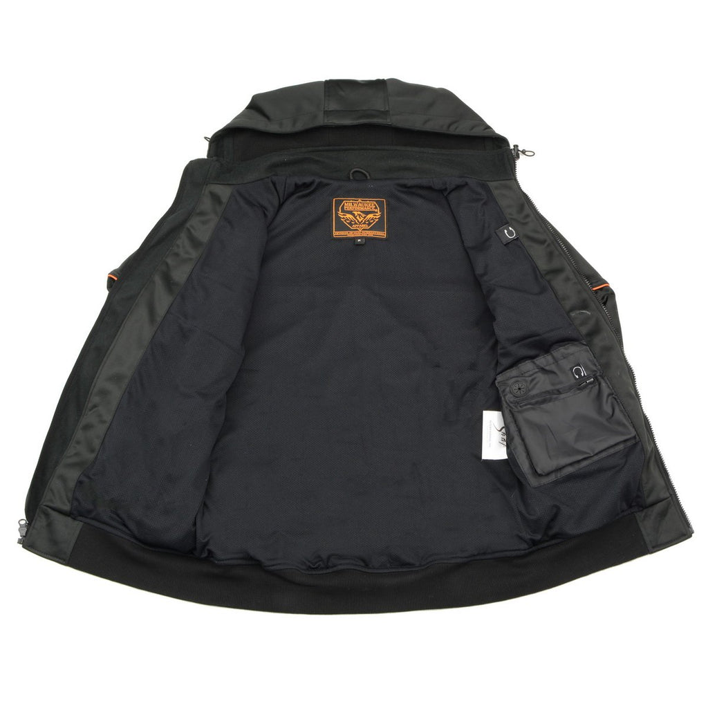 Milwaukee Leather MPM1764 Men's Black Soft Shell CE Armored Motorcycle Racing Style Hoodie Jacket w/ Detachable Hood