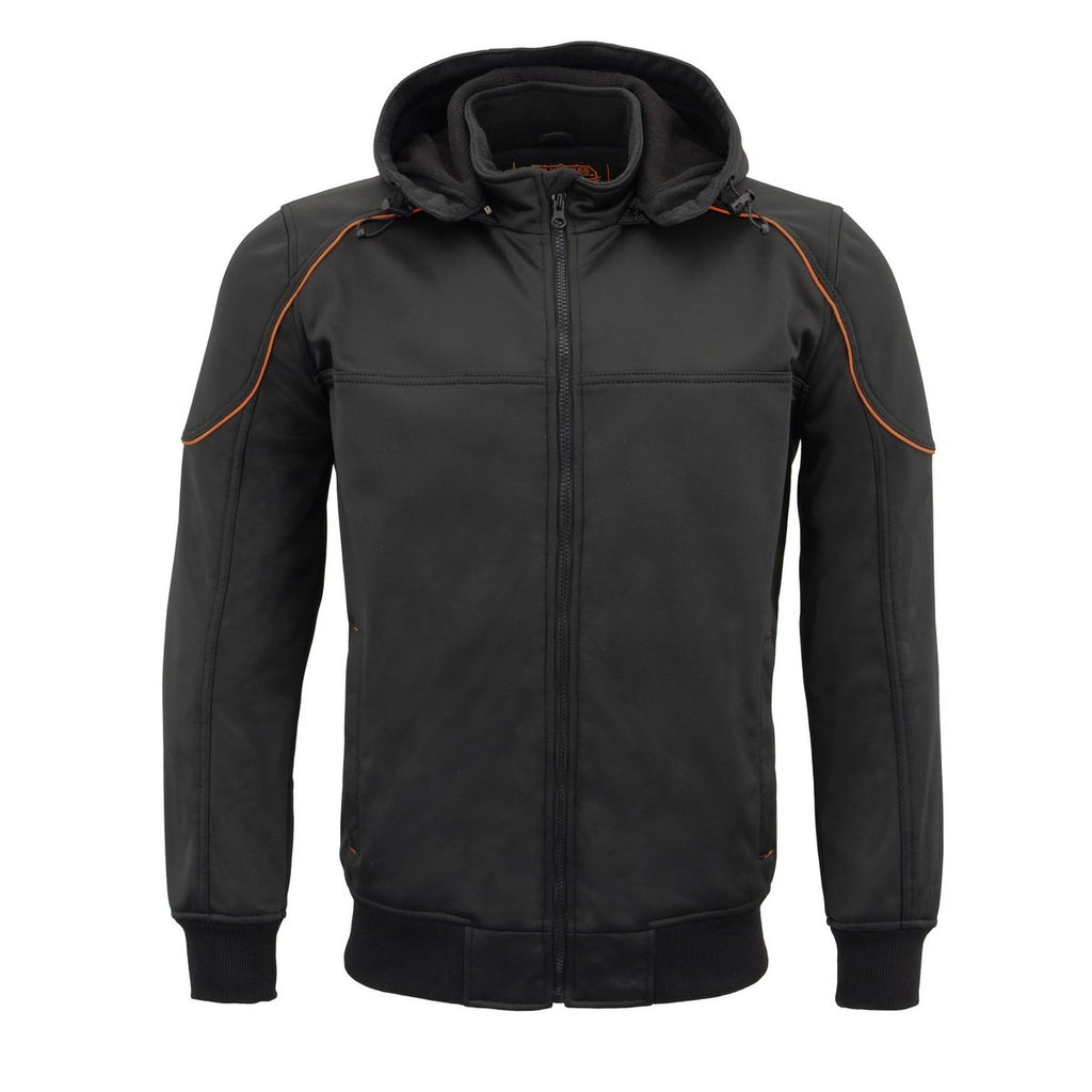 Milwaukee Leather MPM1764 Men's Black Soft Shell Armored Racing Style Jacket with Detachable Hood