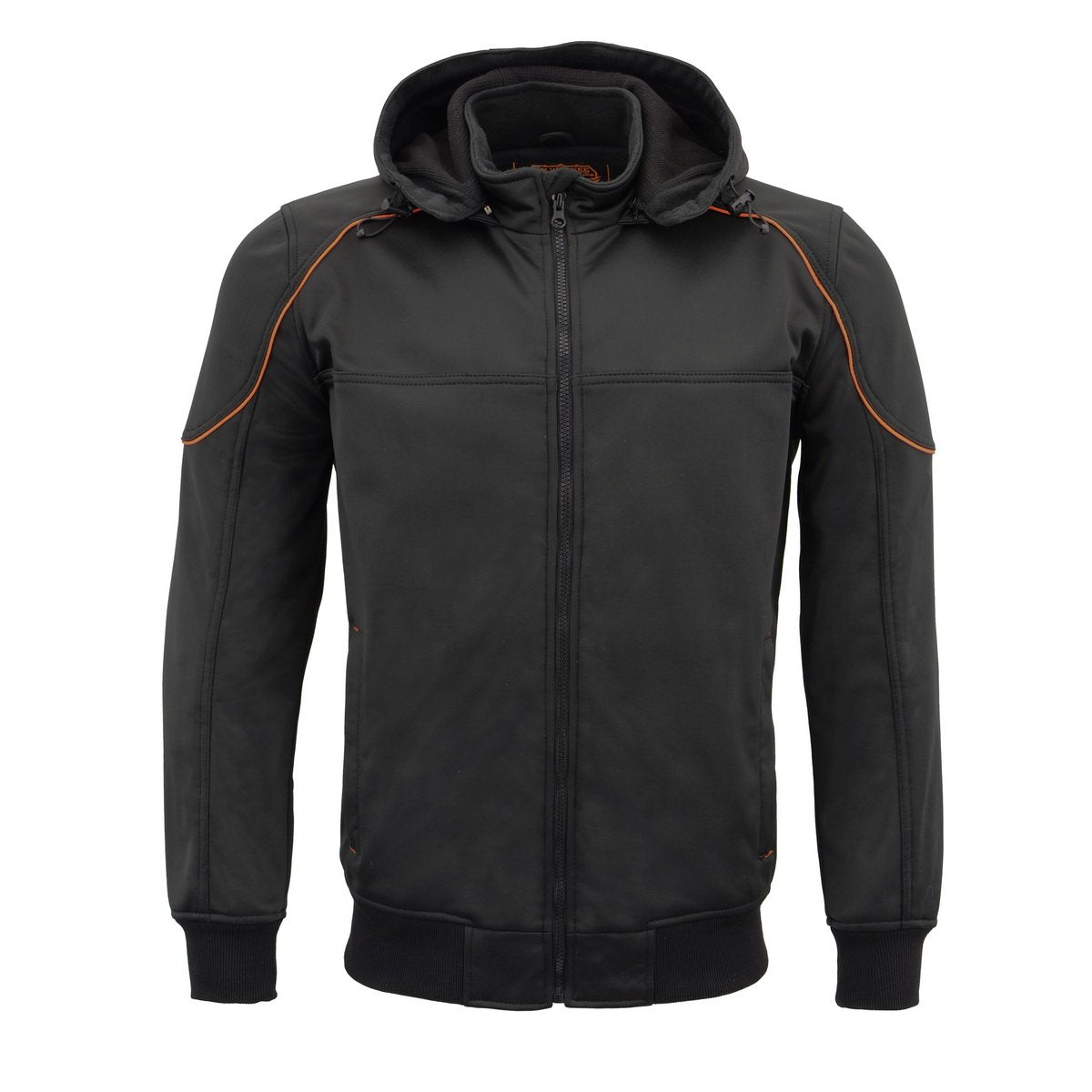 Milwaukee Leather MPM1764 Men's Black Soft Shell Armored Racing Style Jacket with Detachable Hood