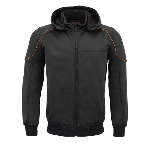 Milwaukee Leather MPM1764 Men's Black Soft Shell Armored Racing Style Jacket with Detachable Hood