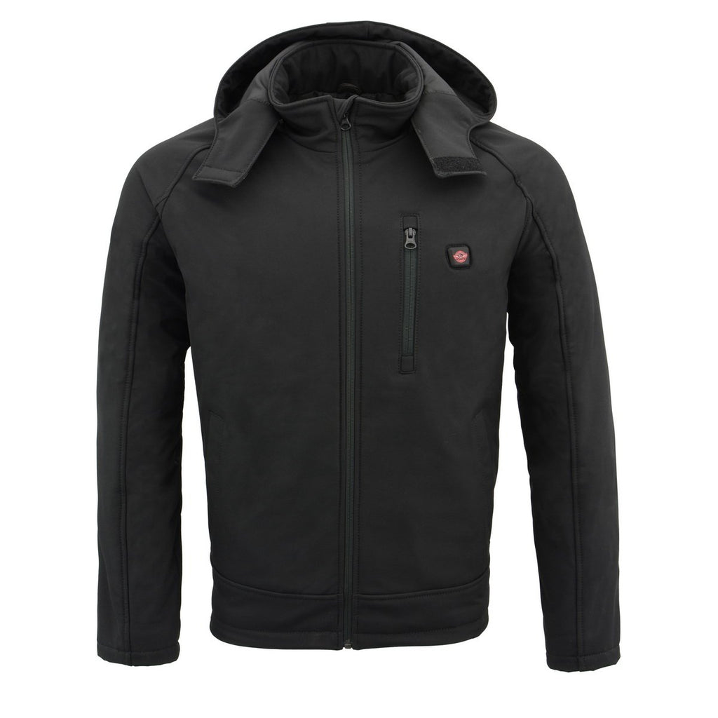Milwaukee Leather MPM1767SET Men's Black 'Heated' Soft Shell Hooded Zipper Front Jacket (Battery Pack Included)