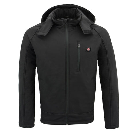 Milwaukee Leather MPM1767SET Men's Black 'Heated' Soft Shell Hooded Zipper Front Jacket (Battery Pack Included)