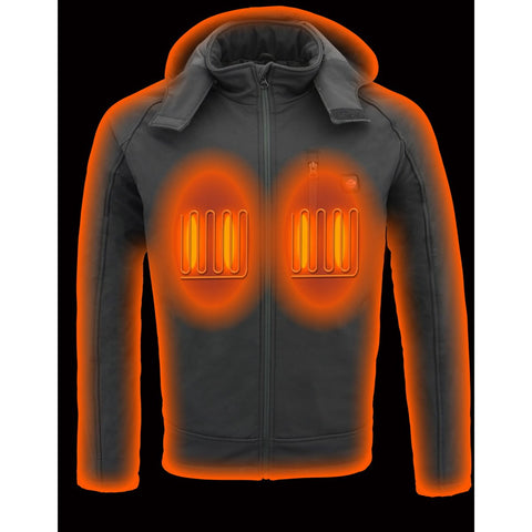 Milwaukee Leather MPM1767SET Men's Black 'Heated' Soft Shell Hooded Zipper Front Jacket (Battery Pack Included)