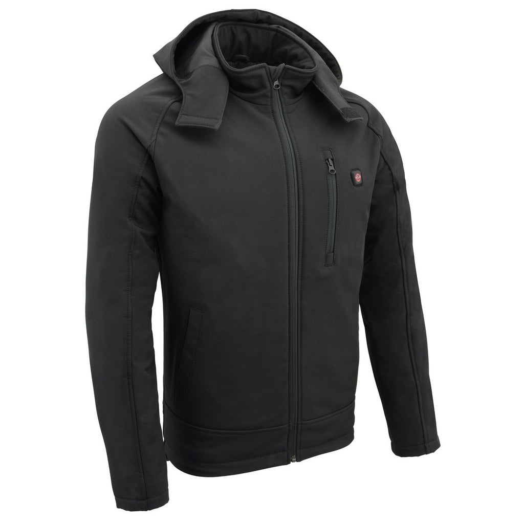 Milwaukee Leather MPM1767SET Men's Black 'Heated' Soft Shell Hooded Zipper Front Jacket (Battery Pack Included)
