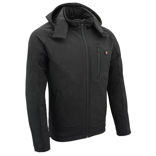 Milwaukee Leather MPM1767SET Men's Black 'Heated' Soft Shell Hooded Zipper Front Jacket (Battery Pack Included)