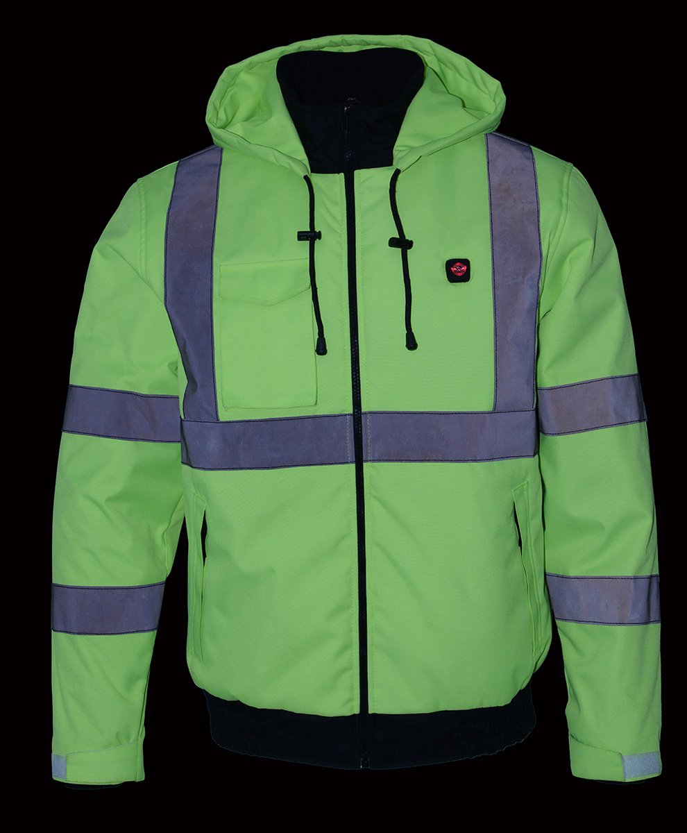 Milwaukee Leather MPM1773SET Men's High Viz Neon Green Textile Jacket with Heating Elements (Included Battery Pack)