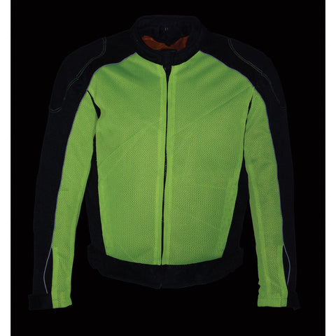Milwaukee Leather MPM1790 Men's Black and Neon Green Hi Vis Mesh Racer Jacket with Dual Gun Pockets - Milwaukee Leather Mens Textile Jackets