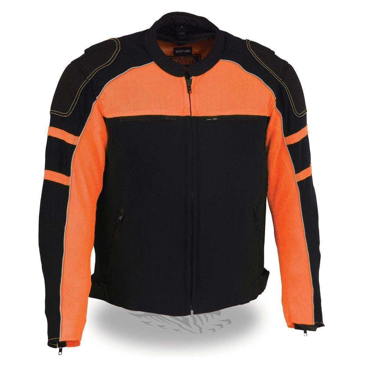 Milwaukee Leather MPM1791 Men's Black and Orange Textile Armored Jacket with Removable Rain Jacket Liner - Milwaukee Leather Mens Textile Jackets