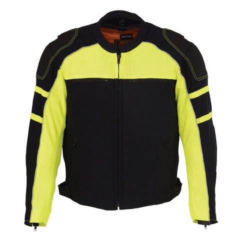 Milwaukee Leather MPM1791 Men's Black and Neon Green Armored Textile Jacket with Removable Rain Jacket Liner - Milwaukee Leather Mens Textile Jackets