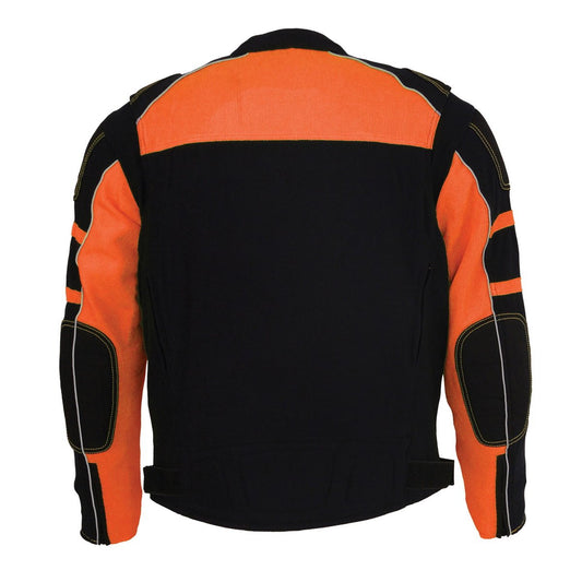 Milwaukee Leather MPM1791 Men's Black and Orange Textile Armored Jacket with Removable Rain Jacket Liner - Milwaukee Leather Mens Textile Jackets