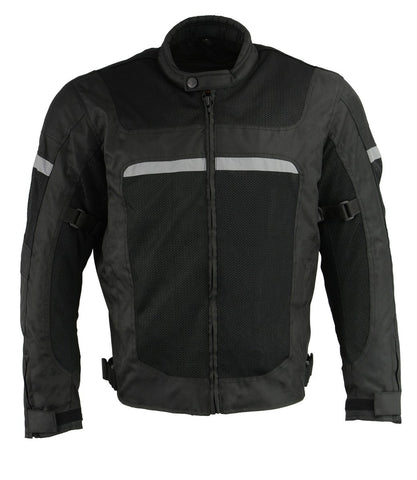 Milwaukee Leather MPM1794 Men's Black Armored Mesh Racer Jacket with Reflective Piping - Milwaukee Leather Mens Textile Jackets