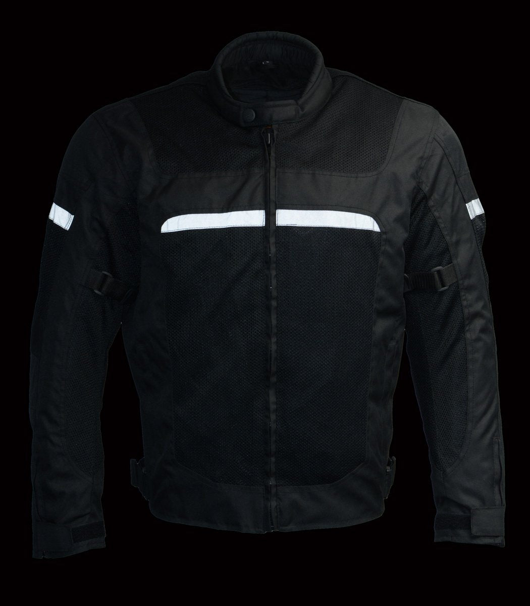 Milwaukee Leather MPM1794 Men's Black Armored Mesh Racer Jacket with Reflective Piping - Milwaukee Leather Mens Textile Jackets