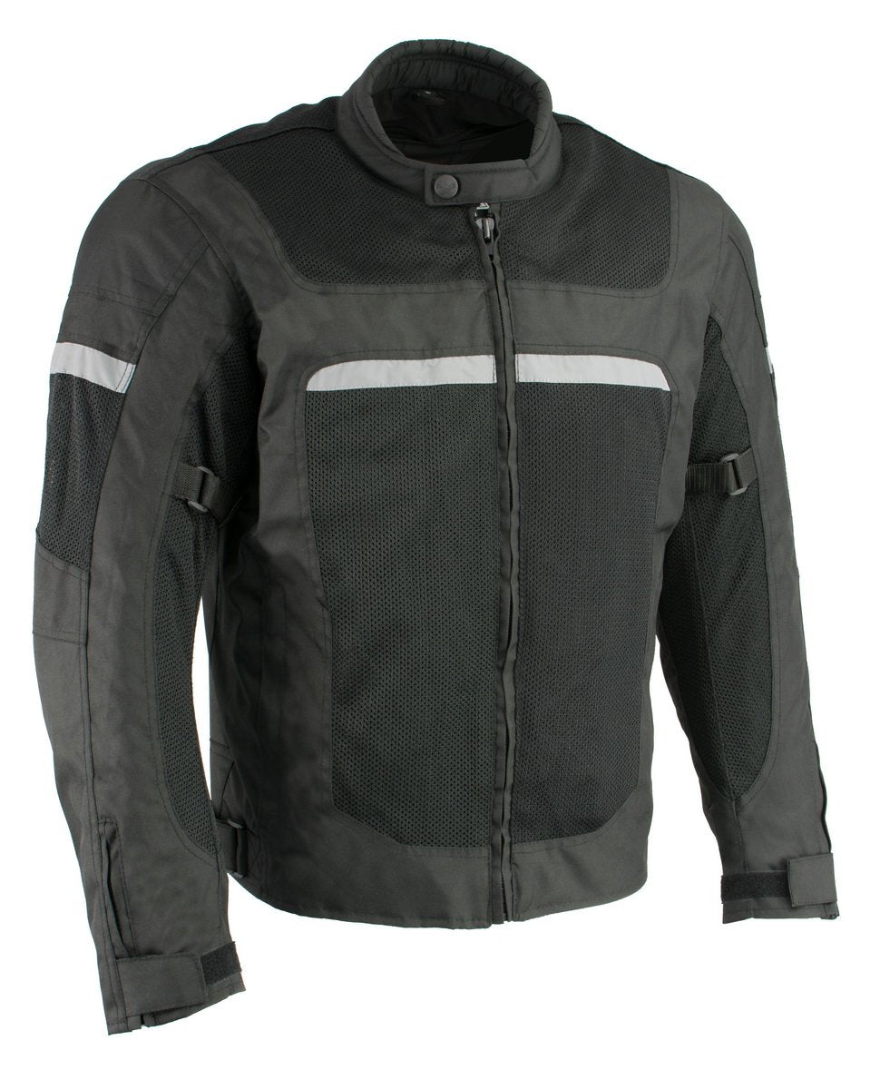 Milwaukee Leather MPM1794 Men's Black Armored Mesh Racer Jacket with Reflective Piping - Milwaukee Leather Mens Textile Jackets